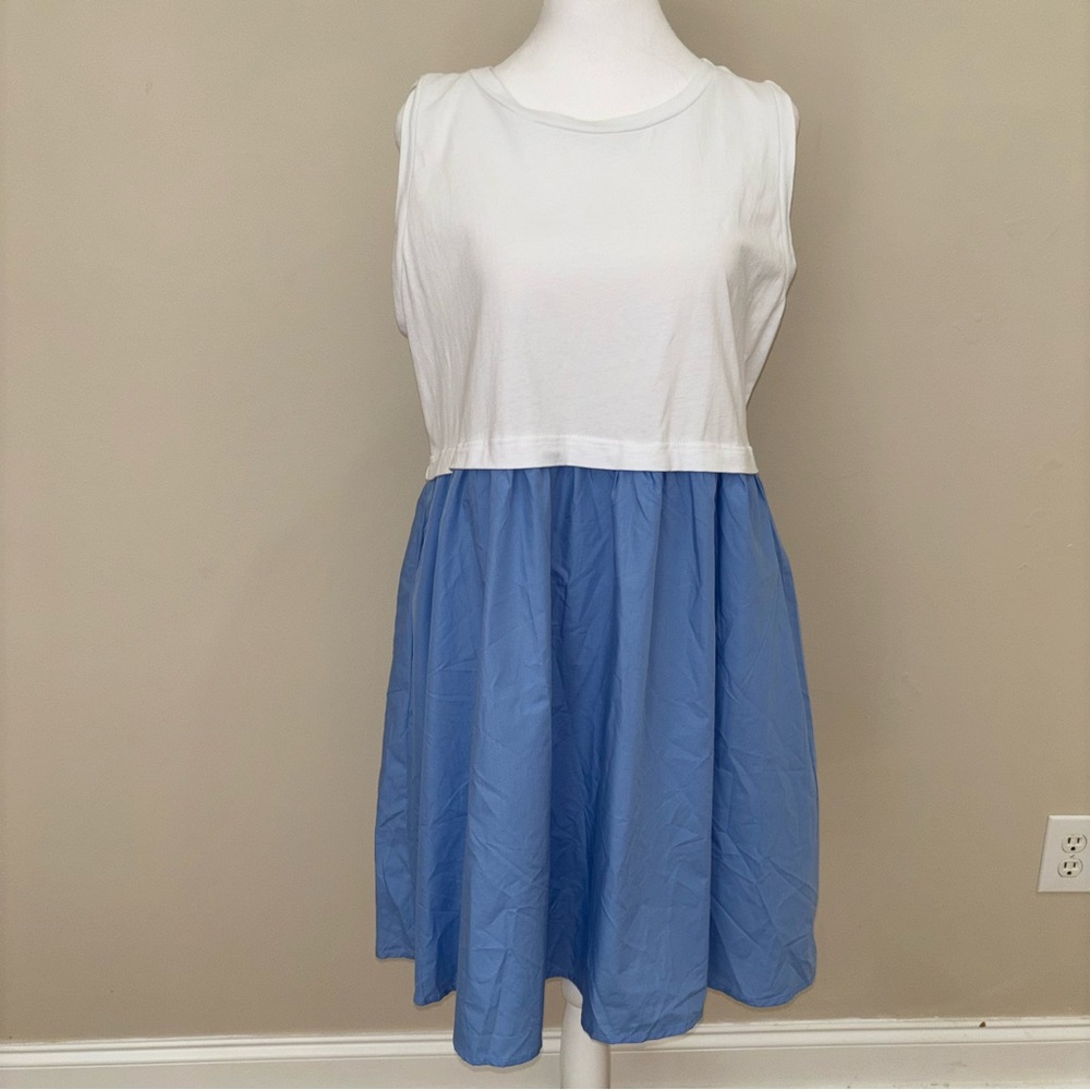 Anniewear Casual White and Blue Sleeveless Sundress Size XL